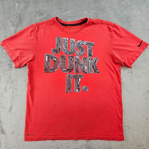 Nike T-Shirt Men's Large Red Just‎ Dunk It Logo Athletic Sportswear Basketball - Picture 1 of 7